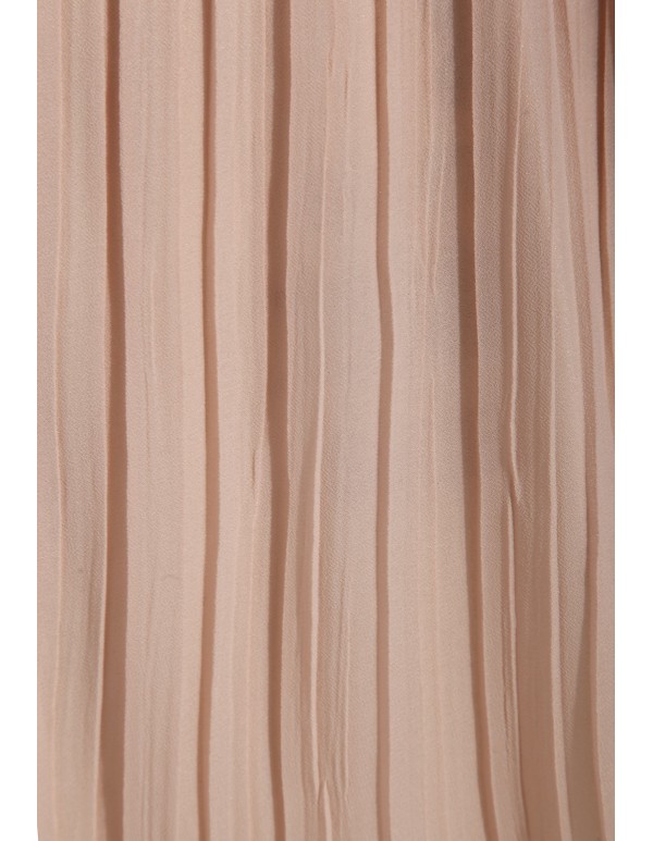 Women's Beige Lace Dress Sleeveless Pleated Vest Waist Mini Dress