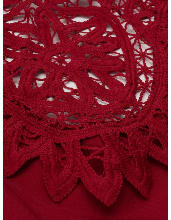 Sexy Women Crochet Hollow Patchowrk Backless Slit Maxi Dress