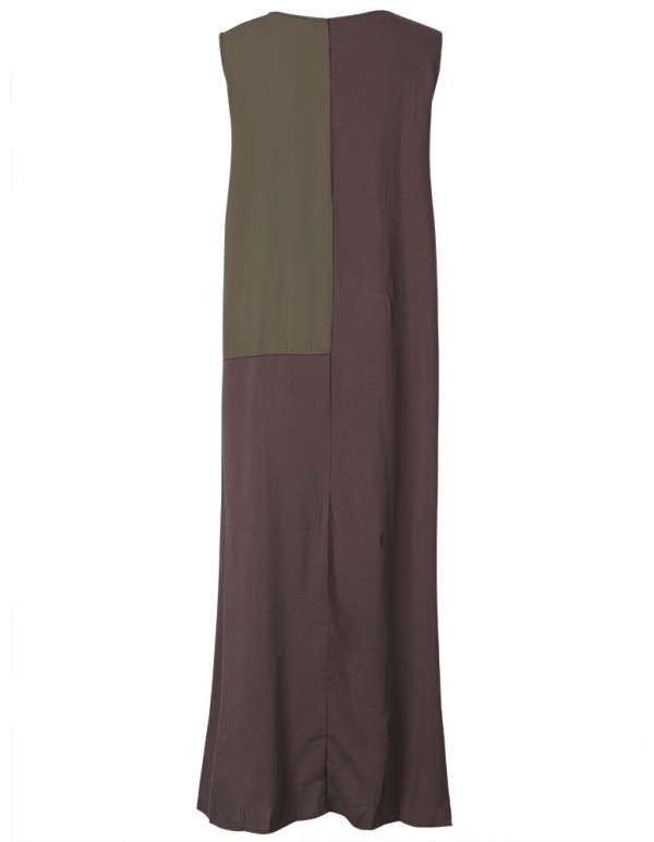 Casual Vintage Women Sleeveless Patchwork Maxi Tunic Dress