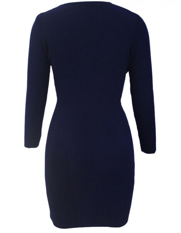 Sexy Knitted Cross Wrapped Long Sleeve Bodycorn Women Sweater Dress