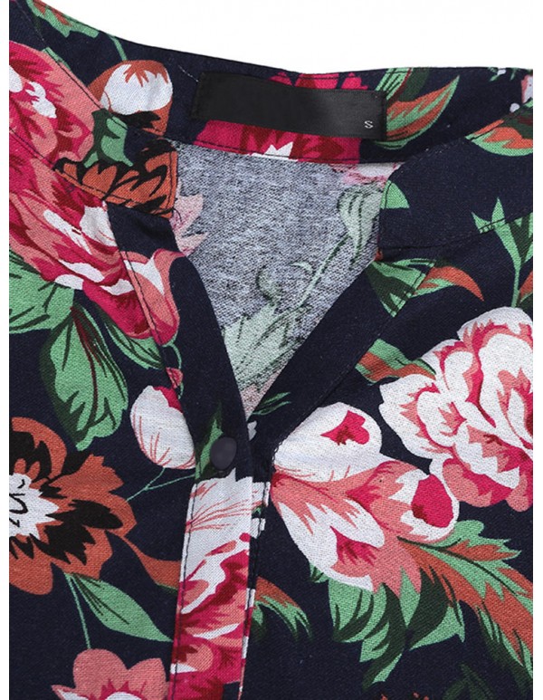 Retro Women Floral Printed 3/4 Sleeve Loose Maxi Dresses