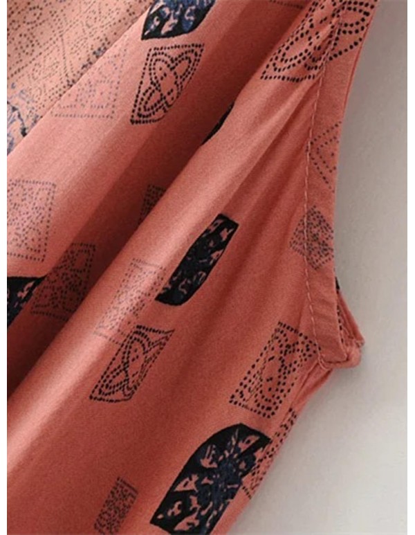 Women Printed Back Hollow Dresses Sleeveless Mini Dress
